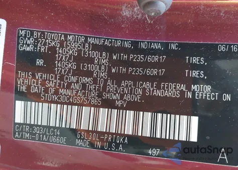 2016 Toyota Sienna Xle Premium 8 Passenger из США, поврежденный, VIN 5TDYK3DC4GS757865